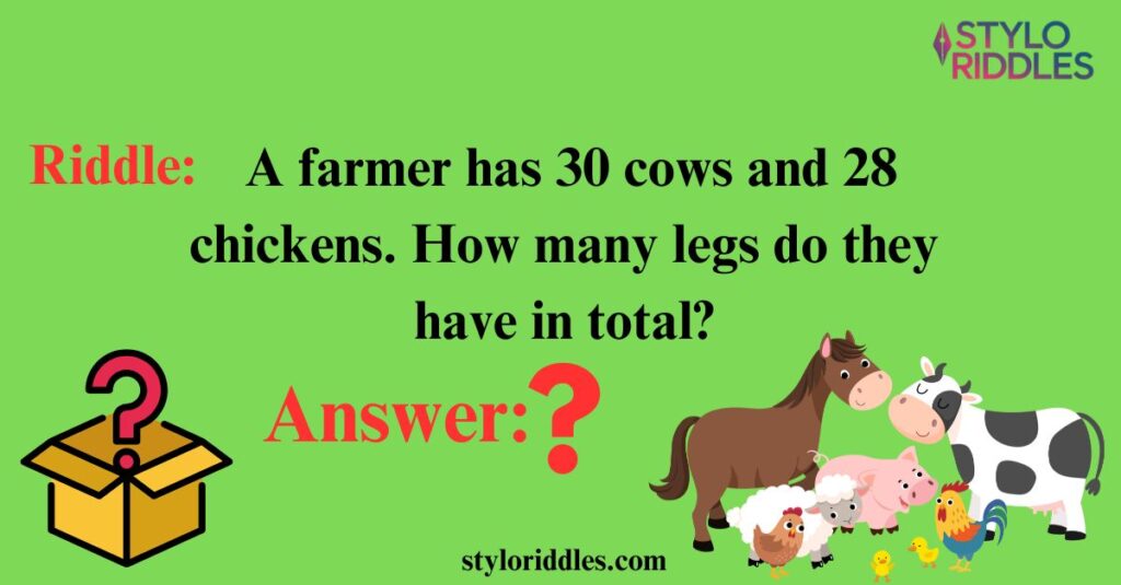 A Farmer Has 30 Cows and 28 Chickens How Many Legs Do They